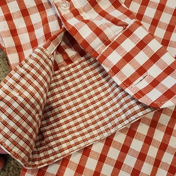James Tattersall checkered plaid burnt orange/white long sleeve button up. - Picture 4 of 13